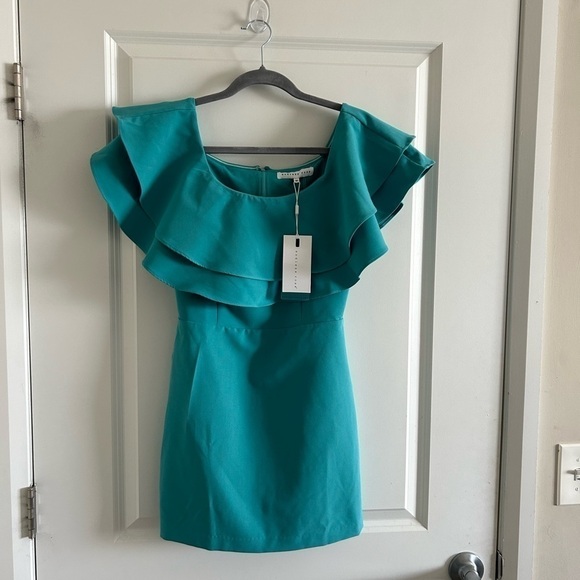 Anthropologie Endless Rose Ruffle Off The Shoulder Mini Dress Size xs Te… - Picture 11 of 11